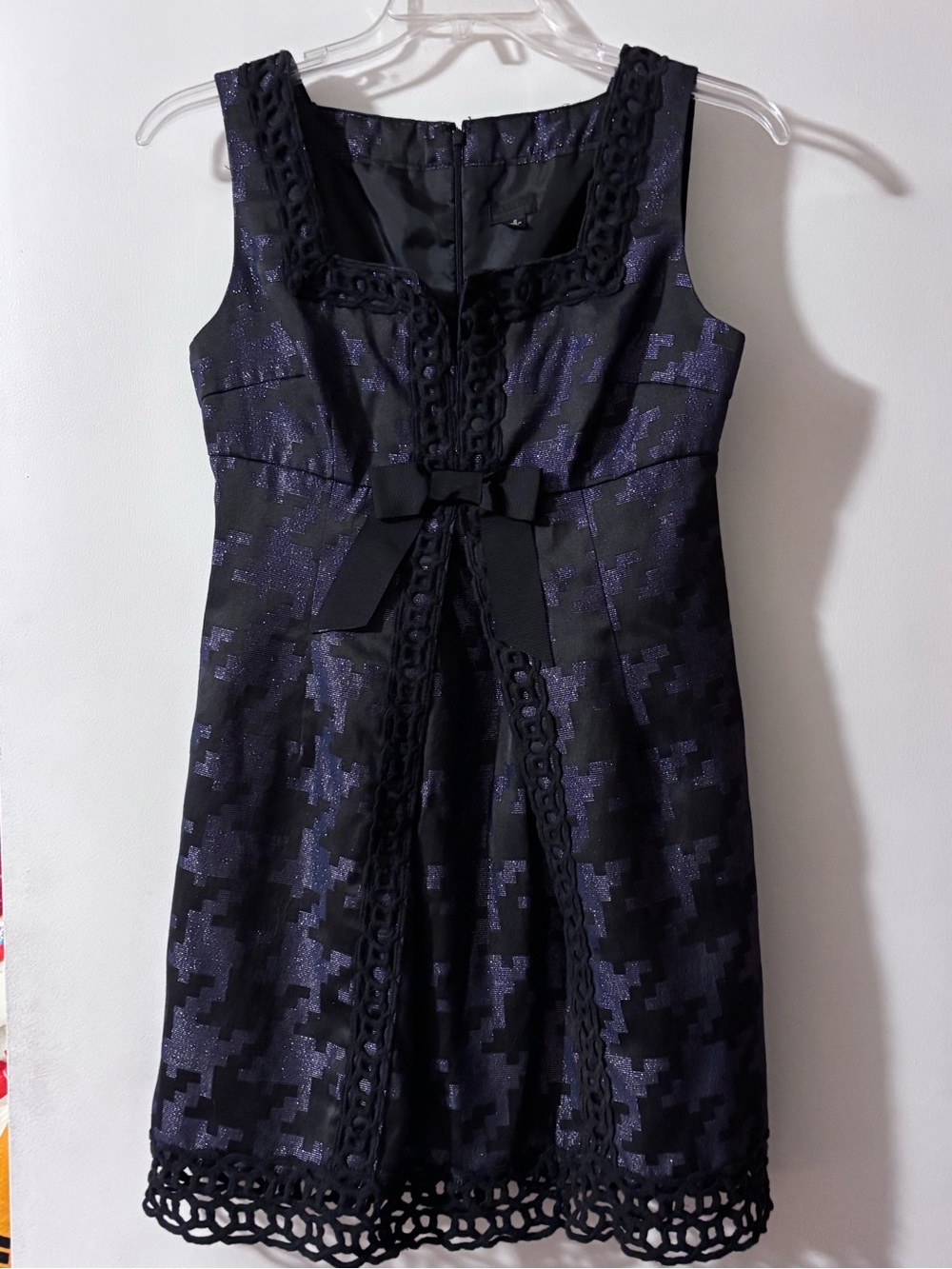 Anna Sui for Target Black Purple Houndstooth Metallic Bow Dress Size 11